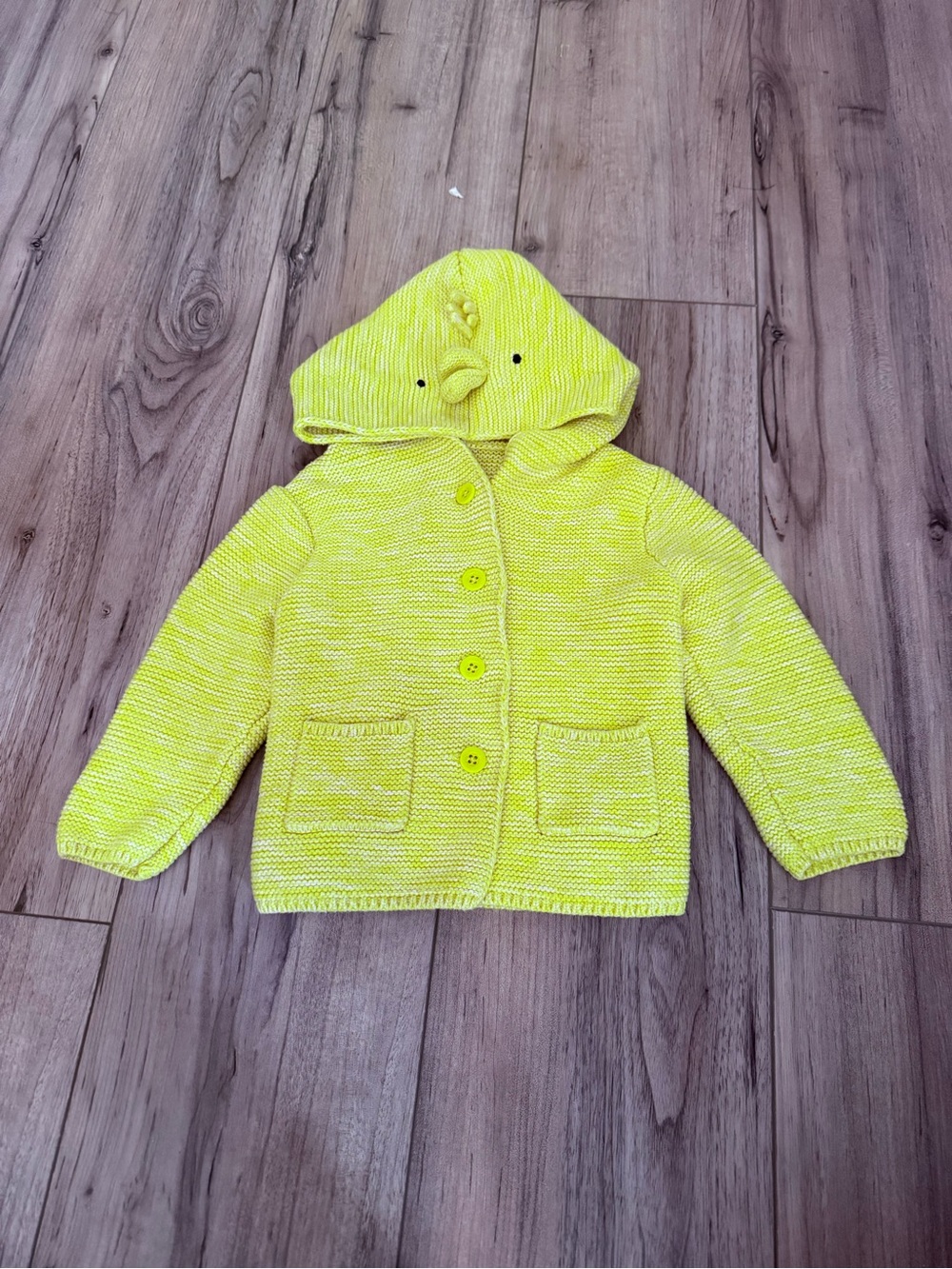 Baby Gap Yellow Hooded Knit Baby Cardigan with Duck Detail Sz 12 months